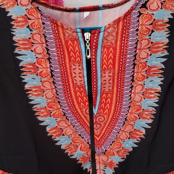 Zipper V Neck Summer Tank Top Women African Print - Picture 3 of 4